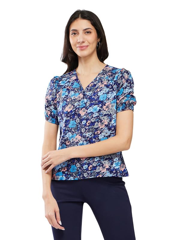 fablestreet Women Puff Sleeves Top | V-Neck Short Sleeve Relaxed Fit Top | Perfect for Casual Outings-picture-23