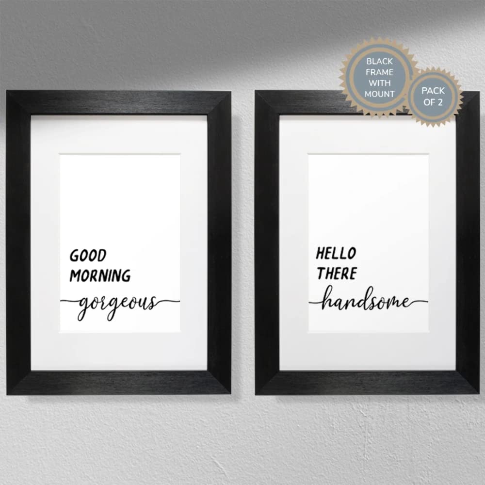 Hygge Creations Good Morning Gorgeous, Hello There Handsome Typography Prints (Pack of 2) | Bedroom Prints | Couples Only A4 Print