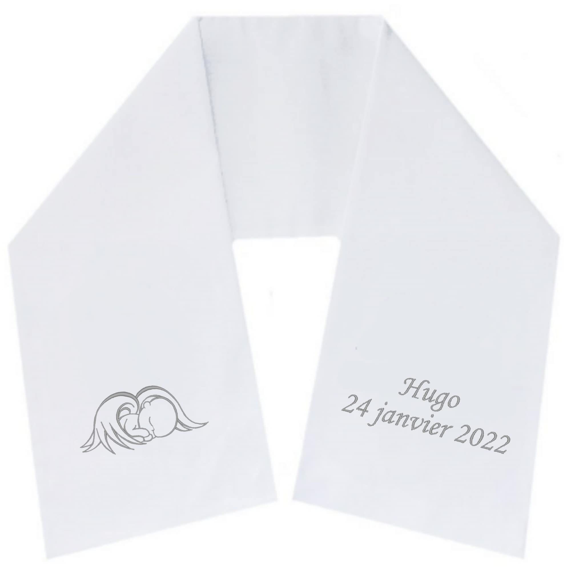 Générique Écharpe de Baptême Personnalisée Brodée avec Prénom et Date - 100 Modèles - Cadeau Bébé en Coton - Merveilleux Souvenir