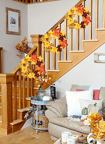 13 Inch Artificial Autumn Fall Wreath, Harvest Thanksgiving Door Wreath For Front Door With Pumpkins, Berry And Maple Leaf #TOP4