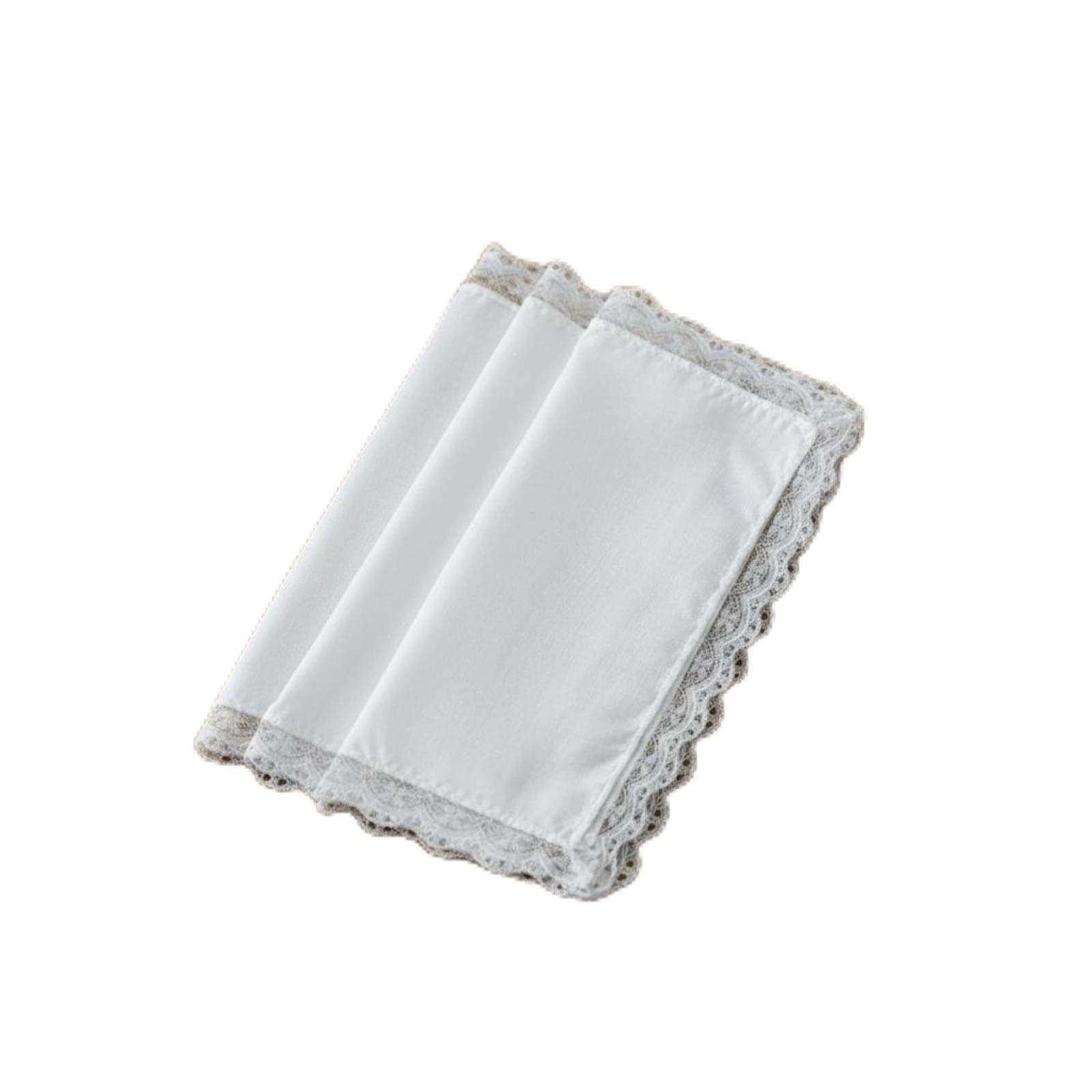 PEXORVA® 6 Pieces Handmade White Cotton Handkerchief Soft Lace Trim Handkerchief Washable DIY Cotton Hanky Absorbent for Home, Crafting, Travel, School, Old Lace 6-pack-image-3