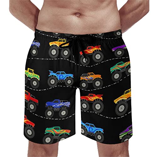 Boys Monster Truck Mens Swim Trunks Quick Dry Beach Shorts Mesh Lining Swimwear Bathing Suits with Pockets