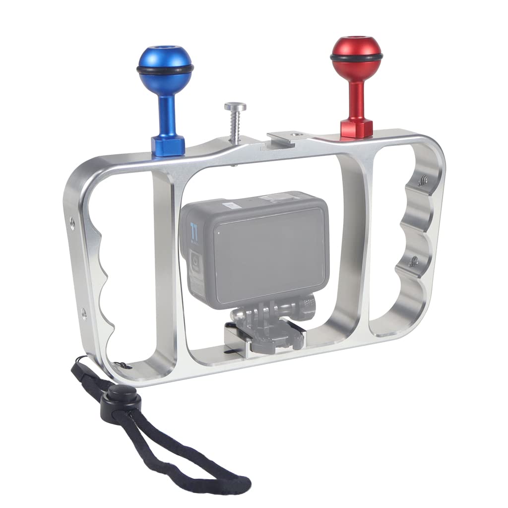 NovelGoal CNC Aluminum Diving Camera Mount Photography Bracket for Action Camera Compatible with GoPro and Hero 13 (Silver)