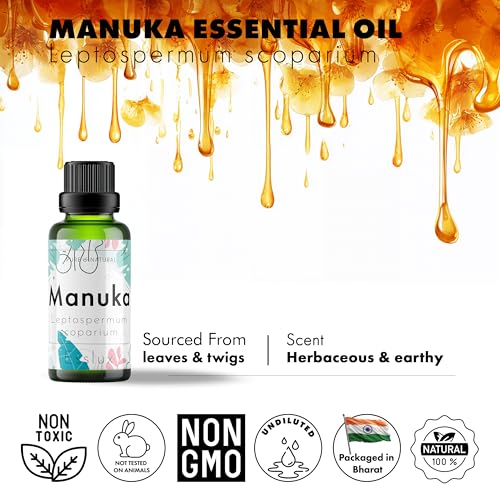 Image of Esslux Manuka Essential Oil for Cleansed Skin - Pure, Therapeutic Grade Manuka Oil - Use in Diffuser or on Skin & Hair - Perfect for Aromatherapy, Oily Skin & Brittle Nails - 120 ML