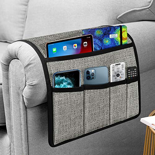 image for Naturoom Thick Linen Armchair Caddy, TV Remote Holder for Couch Sofa, 