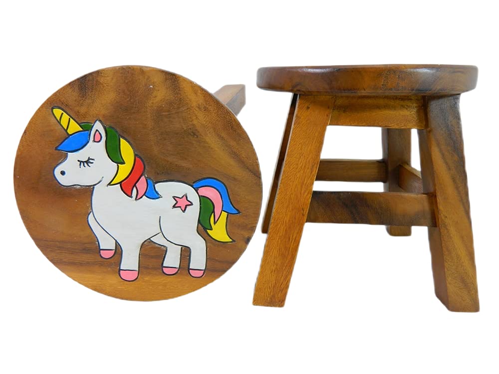 Children's Wooden Stool, Walking Unicorn Design - Handmade Acacia Wood - Small Chair, Footstool or Side Table - Nursery & Bedroom Decor - Fun Step Stool for Kids - Ideal Christmas & Birthday Gift