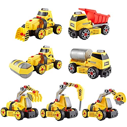 Think Gizmos 7 in 1 Take Apart Toy for Kids - 7 Buildable Toys for Boys & Girls â€“ Bulldozer, Drill, Dump Truck, Excavator and More