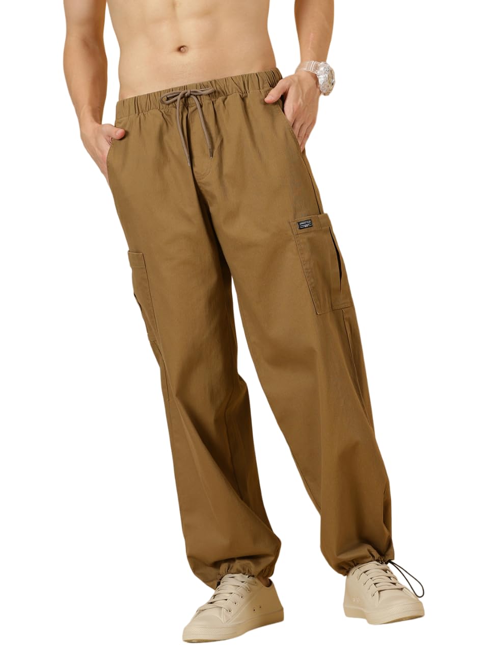 thomas scott Men's | Solid | Light Weight | Breathable Fabric | 6 Pocket | Mid Rise | Loose Fit | 100% Cotton | Elasticated with Drawstring | Cargo | Joggers | Pants-picture-16