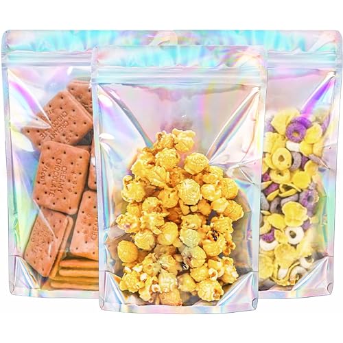 Stand Up Holographic Mylar Bags Resealable Zipper Bags for Small Business Packaging Supplies(100PACK, 6x9IN) 100 6x9 INCH