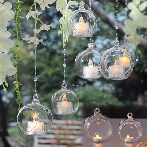 LETINE 12pcs Assorted Glass Orb Set, with 2.17' and 1.93' Spheres | Hanging Glass Tealight Holder Globe, Air Plant Terrarium Supplies for Wedding Favors, Valentine's Day Decorations