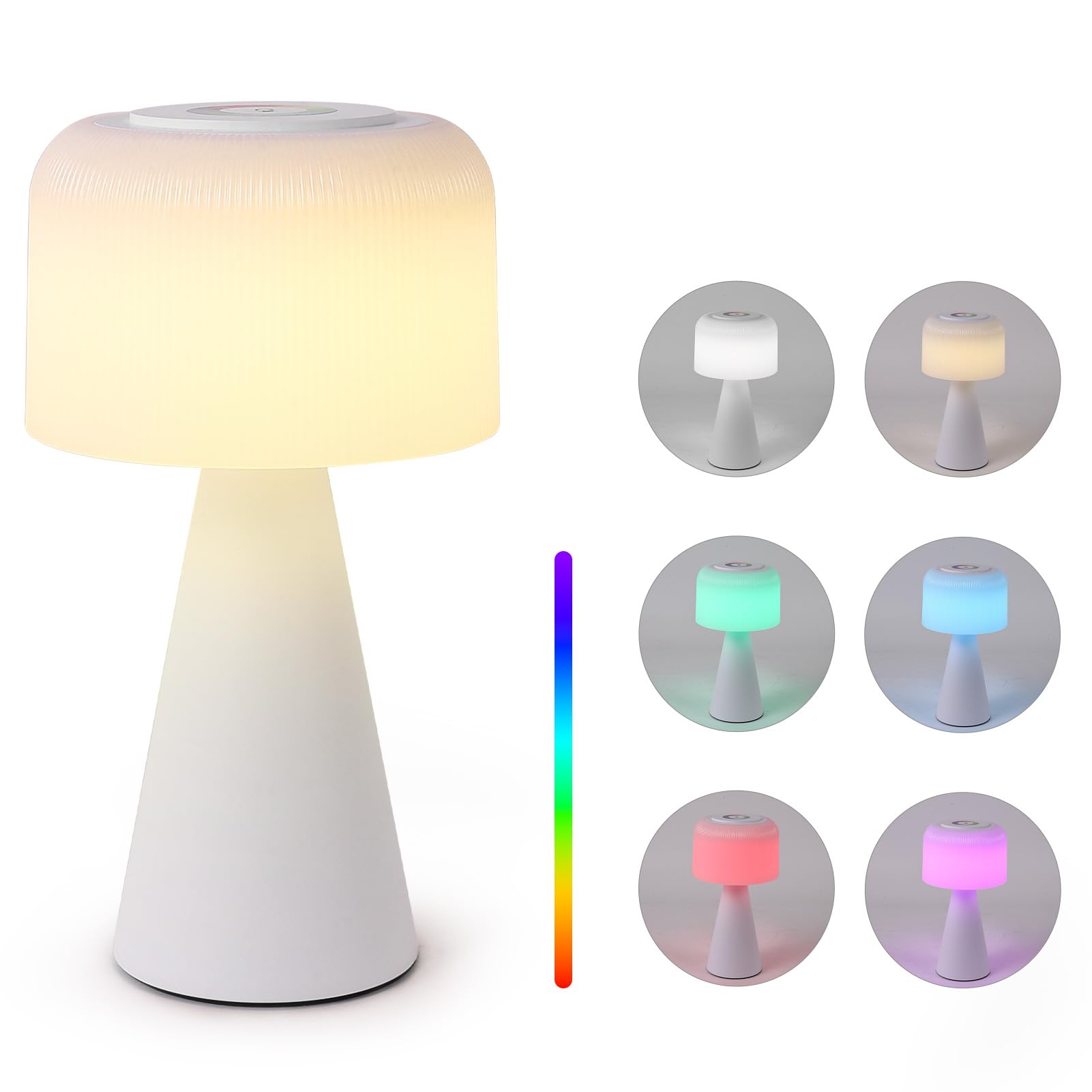 WOWDSGN Lampada da Tavolo a Fungo Ricaricabile - Lampada da Scrivania senza Fili - Infinitamente Dimmerabile 3000K/4000K/5000K/RGB - Batteria 4000mAh - Impermeabile IP44 - Interni/Esterni
