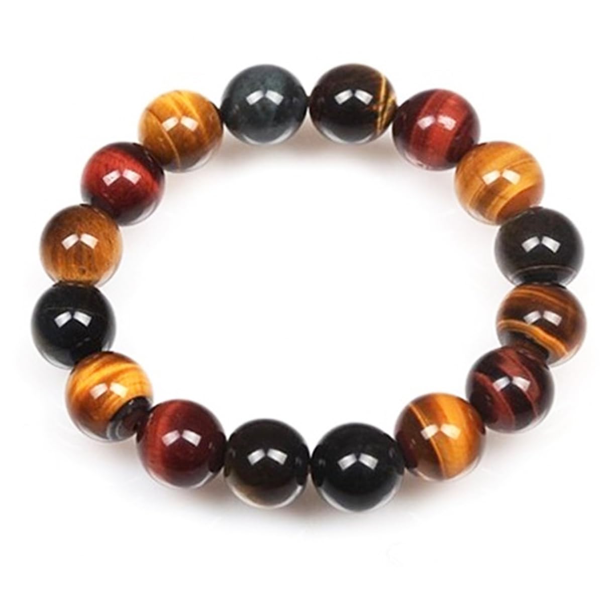 Tiger Eye Bracelet,10MM Relax Anxiety Triple Protection Bracelet Spiritual Crystal Gemstones Beaded Bracelets for women men Bring Luck And Prosperity