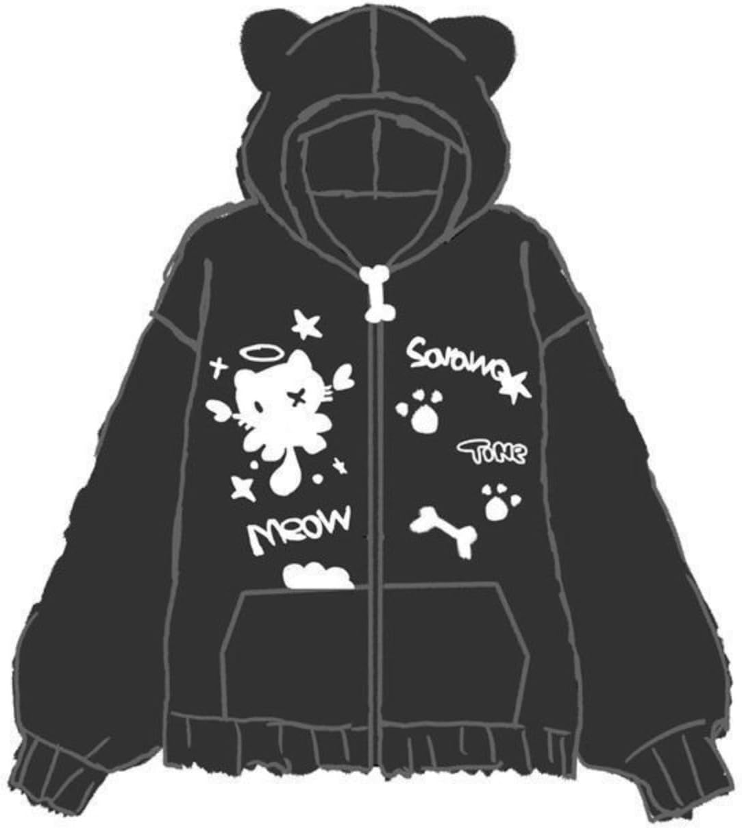 Cutecore Cat Ear Knitted Cardigan Hoodie Goth Sweater Emo Clothes Tenshi Kawaii Japanese Style Shoujo Clothes