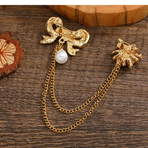 Broche anti-bâillement pour col de chemise et pull avec chaîne perle - 4