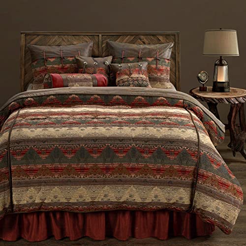 Image of Paseo Road Sierra Western Bedding 7 Piece Full Comforter Set, Faux Suede Chenille Jacquard Southwestern Bedding, Rustic Comforter Set with Bed Skirt, Shams, Accent Pillows