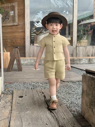 Baby Boys Short Set Infant Toddler Boys Button Down Short Tops with Cotton Gauze Shorts Summer Beach Outfit2