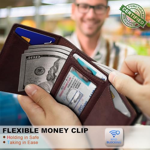 Image of VOGARD RFID Blocking Pop-Up Wallet for Men | Slim Leather Bifold Wallet with Metal Card Holder, Magnetic Flip, ID Window & Cash Pocket | Holds 10 Cards Brown