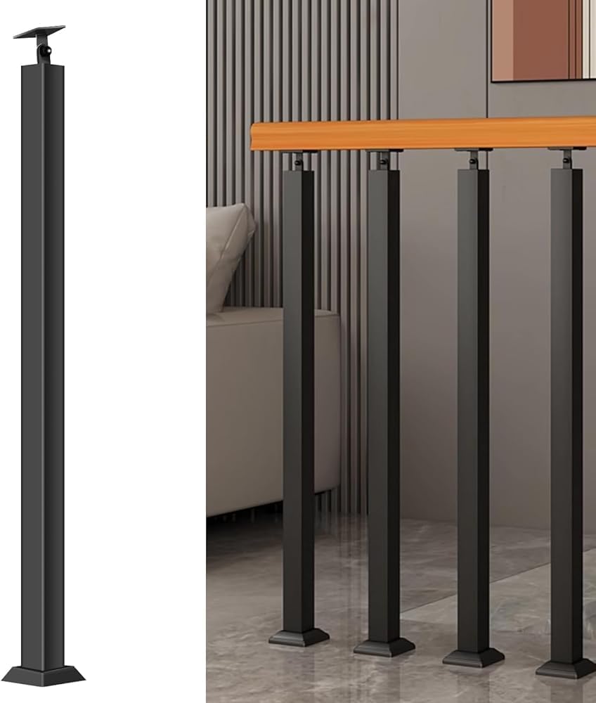 GOUZIBHD Square Stair Railing Posts - 270°Adjustable Metal Baluster Spindles,Black Iron Banister Posts for Deck, Balcony, Stair, Decor Railing (Size:2.46ft/75cm,Color:1 Pack Front Mount)