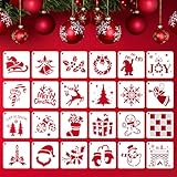 24 Stück Schablone Weihnachten,Weihnachts Malschablonen,Wiederverwendbare Weihnachtsvorlagen,Weihnachtsbaum Vorlage,Schneespray Fenster Schablone,für Zeichnen,Sprühen,DIY Weihnachtsdekoration(7 x 7cm)