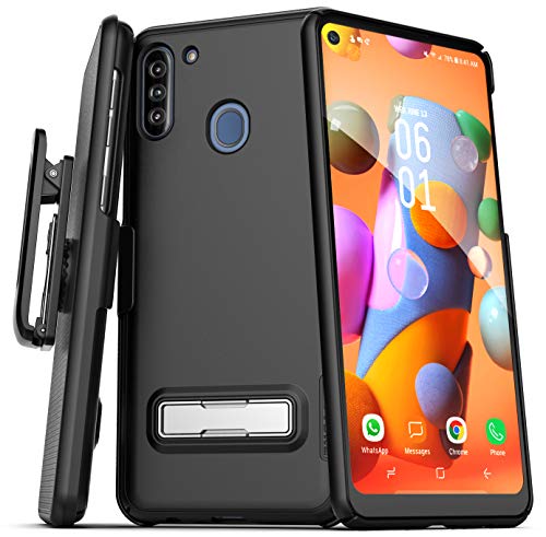 Encased Samsung Galaxy A11 Belt Case with Kickstand (Slimline) Ultra Thin Cover with Holster Clip - Black