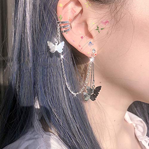 Minimalist Fashion Cuffs Tassel Butterfly Earrings, Wing Earbone Clip Earrings - Punk Style Leaf Chain Tassel Earrings - Ear Cuff Droping Chain Stud Earrings for Women Temperament Earrings 1 Peice