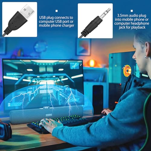 TNSLAND PC Lautsprecher, Hi-Fi Stereo Sound Soundbar Klein, Computer Lautsprecher Mit USB Anschluss für Laptop, Monitor, Smartphone, Tablet, Spielkonsole, Schwarz – Bild 6