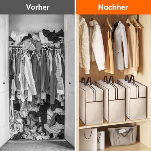 Lifewit 75L Aufbewahrungstasche mit Verstärkten Griffen, 3 Stück Kleidung, Atmungsaktive, XXL Bettdecken Aufbewahrung mit 2 Reißverschluss, Aufbewahrung für Kissen, Bettwäsche & Decken