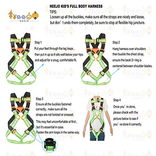 HeeJo Kids' Harness, Youth Safety Harness Comfort Zipline Climbing Harness Belts for Tree Climbing Outdoor Expanding Training, Caving Rappelling 7 to 13 Years