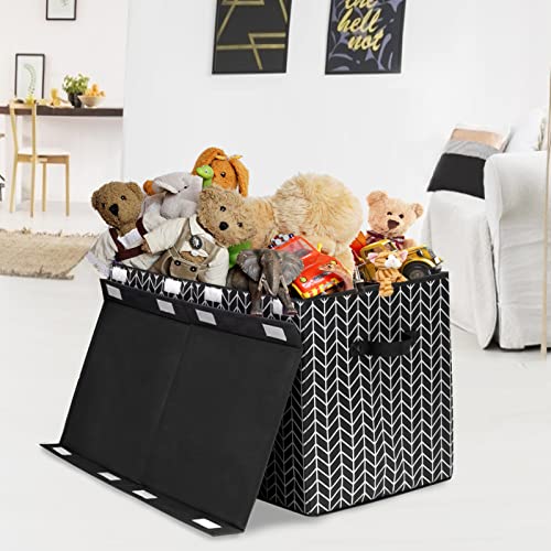 Image of Mayniu Large Toy Box Chest with Lid, Kids Toy Storage Organizer Bins Basket for Living Room, Nursery, Closet, Bedroom, Playroom 25 inchx13 inch x16 inch (Black)