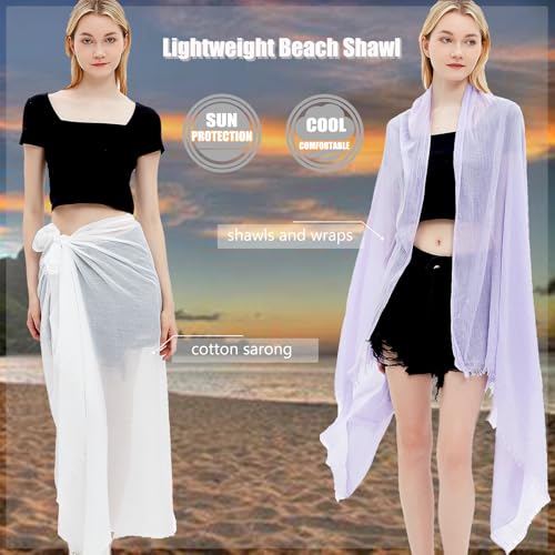 Gragengs Women Summer Scarfs Lightweight Large Long Gauze Shawl Linen Beach Wrap Plain 75”×43”4