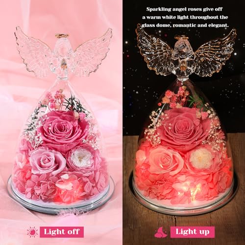 Gifts-for-Women-Preserved-Rose-Forever-Flower-in-Glass-Angel-Figurine-Fresh-Flowers-for-Delivery-Prime-Mothers-Day-Birthday-Gifts-for-Mom-Grandma-Wife-Sister-Pink Gifts for Women Preserved Rose Forever Flower in Glass Angel Figurine Fresh Flowers for Delivery Prime Mothers Day Birthday Gifts for Mom Grandma Wife Sister Pink