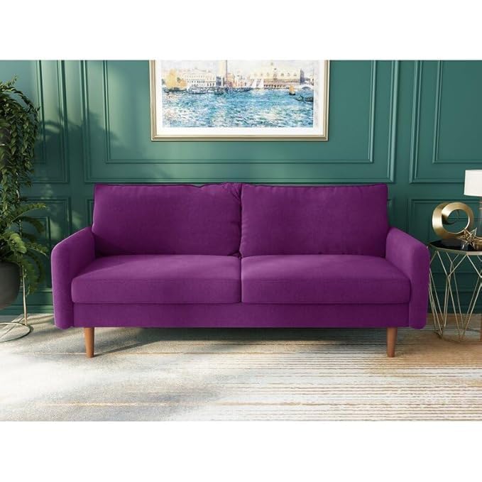 Image of Morrone Velvet Loveseat 3-Seater Sofa, Modern Upholstered Couch for Living Room, Bedroom and Office, Plush Cushion Accent Seating Furniture (Purple, 3 Seater)