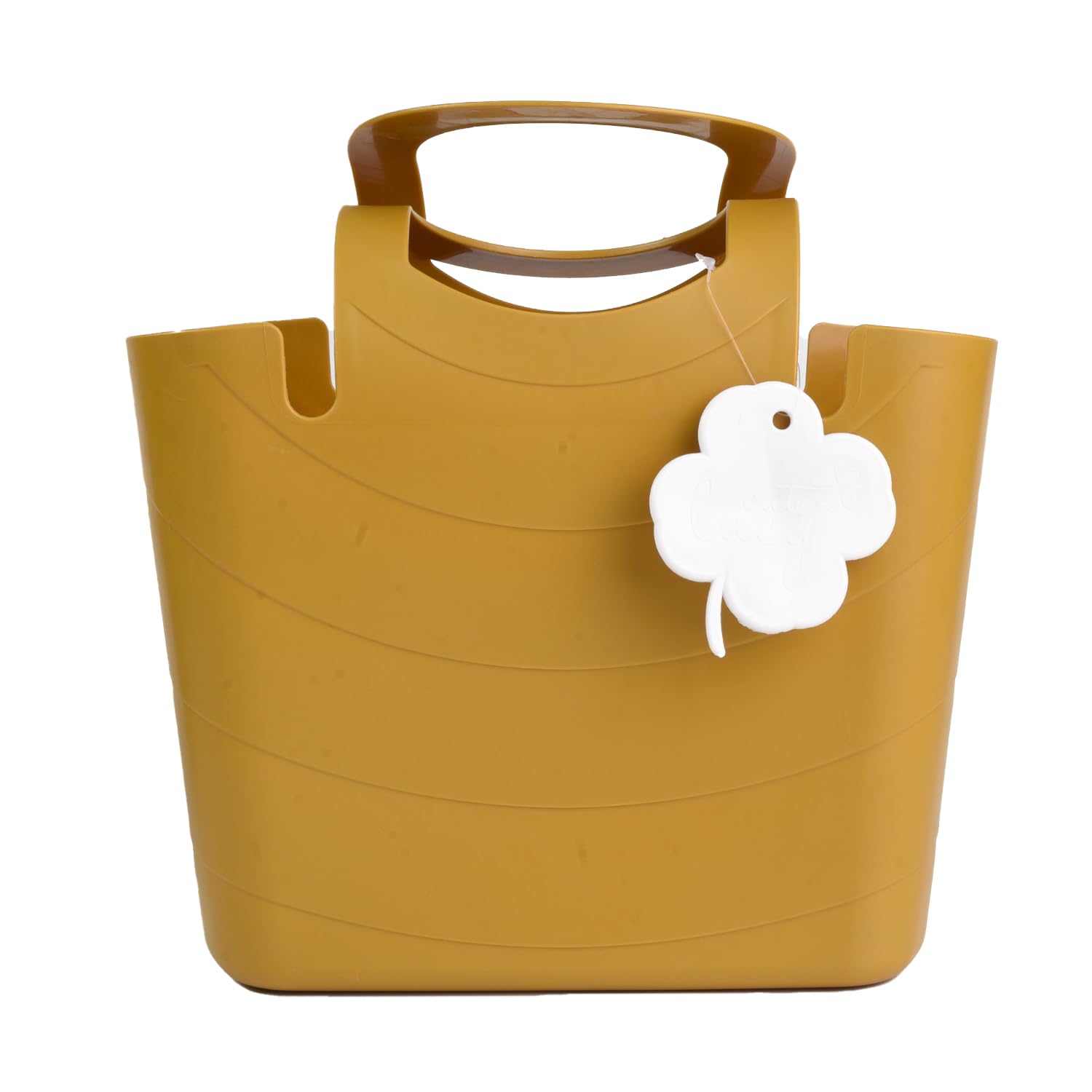 Reusable Tote Shopping Carry All Bag Basket Bucket Travel Foldable Shopping Bags Plastic Large Handles Strong Multipurpose for Laundry Beach Storage Flexible (Mustard, Small)