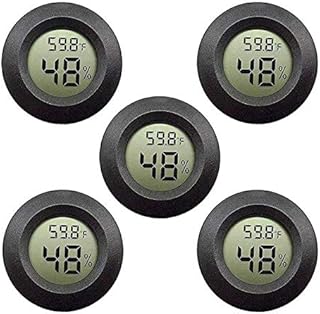5-Pack Mini Hygrometer Thermometer with Digital LCD Monitor Indoor Room Round Humidity Temperature Meter Gauge for Humidors Home Humidifiers Car Greenhouse Babyroom