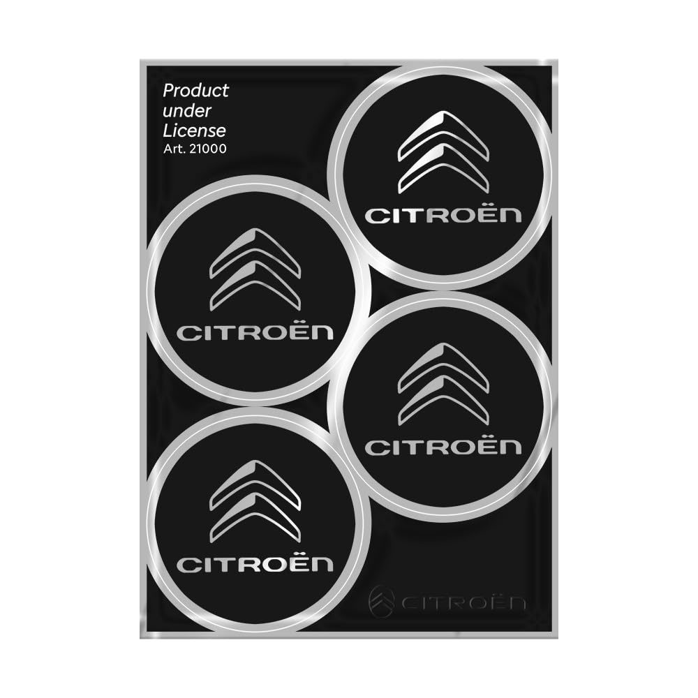 Citroen Official Wheel Cover Stickers 4 Logos 48 mm, Black