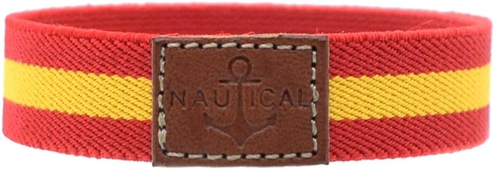 BDM Pulsera de Mujer y Hombre de Tela con la Bandera de España. Brazalete náutico elástico y con un trozo de Cuero.