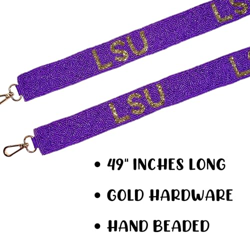 Lashicorn Louisiana Beaded Purse Strap Gold & Purple College Game Day Clear Handbag Replacement Strap Stadium Football University 49” Gold Hardware Clips for Sports Fans Merch4