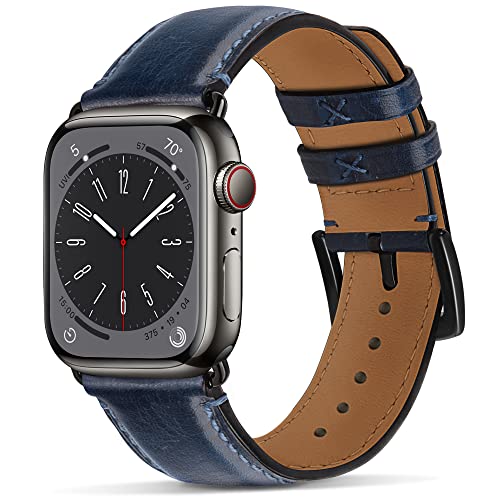 Wristitani Compatible Bracelet Apple Watch 45/44/42/41/40/38mm,Bracelet de remplacement en cuir de haute qualité Compatible avec Apple Watch SE Séries 8/7/6 Séries 5/4/3/2/1 pour Hommes et Femmes