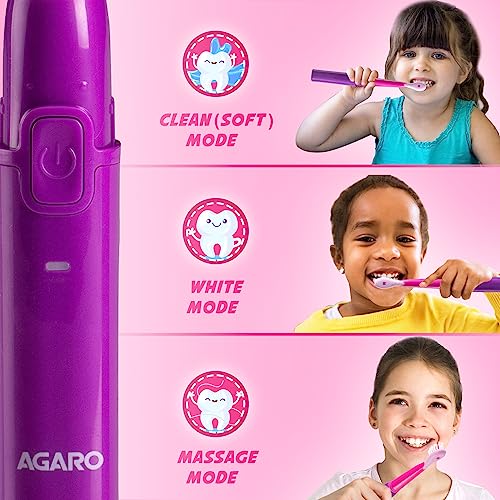 AGARO REX Sonic Electric Kids Toothbrush with 3 Brushing Modes & Rechargeable Battery, Power Tooth brush, (Purple), Semi Automatic, Pack of 1 - Image 4