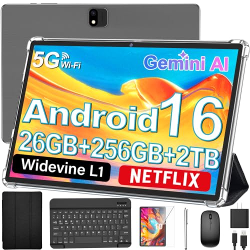 Image of Android 16 Tablet with Keyboard - 10 Inch Electronic Tablets, Black Case