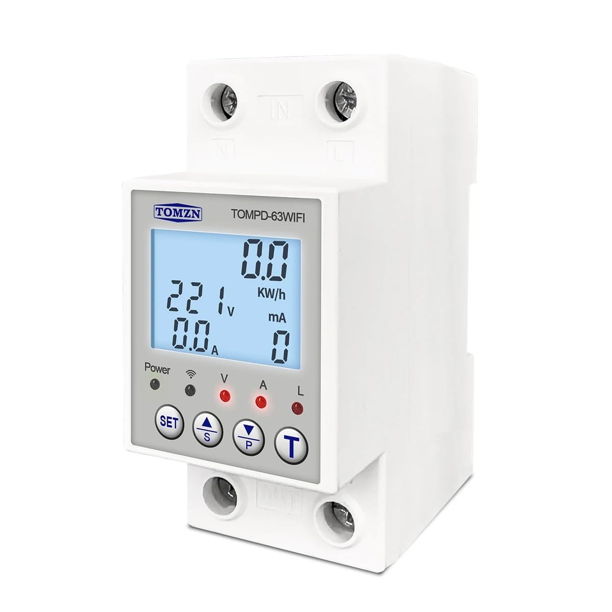 Diferencial Auto Rearmable,Diferencial Interruptor TOMPD-63 WFI de 63 A, Smartlife TUYA, disyuntor, medidor de energía, temporizador con protección contra voltaje, corriente y fugas.(With backlight)