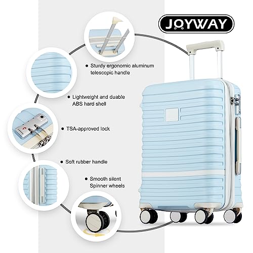 Image of Joyway Luggage Set 3 Piece Suitcase Sets with Spinner Wheel,Hardside Expandable Travel Laggage with TSA Lock (13 /20 /24 /28 Lightblue brown