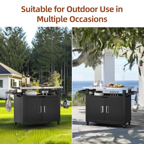 NUUK-Outdoor-Grill-Cart-with-Storage-Cabinet-Metal-Kitchen-Island-Prep-Table-with-Movable-Universal-Wheels-and-Stainless-Steel-Top-for-Outside-BBQ-Backyard-Include-Hooks-Spice-Rack NUUK Outdoor Grill Cart with Storage Cabinet Metal Kitchen Island Prep Table with Movable Universal Wheels and Stainless Steel Top for Outside BBQ Backyard Include Hooks Spice Rack