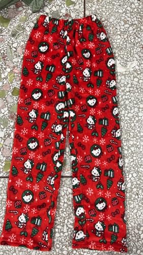 Image of BIUGNVW Anime Pajamas Pants Women Cartoon Family Christmas Pajama Pants Kawaii Flannel Pajama Pants Black and Pink