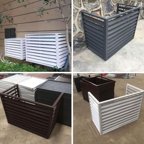 DCYEQRQ Aluminium- Klimaanlagen- und Wärmepumpenabdeckung, 3 Paneele, Mini- Split- Klimaanlagen- Zaunblende für Außengeräte, Geräuschreduzierung, AC- Einheit, 100 x 70 x 50 cm, Schwarz (Weiß-3