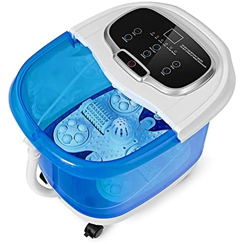 RELAX4LIFE Foot Spa Massager, Rolling Electric Footbath Tub with Massage Plate, Timer, Temperature Control & Shower Head, Acupressure Shiatsu Foot Massager to Relieve Muscle Pain, Relief Stress Cover