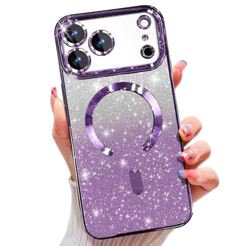 Image of Misscase for iPhone 17 Pro Case Compatible with MagSafe,Built-in Camera Lens Protector Full Protection Soft TPU Anti-Scratch Anti-Fingerprint Magnetic Glitter Slim Case Cover 6.3 inch Purple
