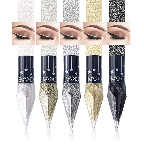 MTUVKGT Conjunto de lápis de olhos com purpurpurina líquida de diamante, sombra de olhos líquida brilhante metálica de 5 cores, brilho Eyeliner impermeável de longa duração maquilhagem para olhos