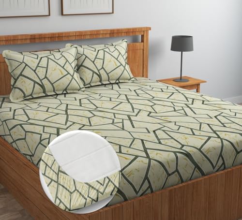 Image of NHD HOME Premium Cotton All Round Elastic Fitted Floral Bedsheets With 2 Pillow Covers Double Bed All Around Elastic Supersoft Size - 72 X 78 +10 Inches Beige & Grey - 220 Tc, King