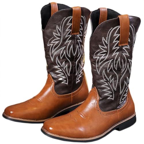 Men's Sport Wide Square Toe Cowboy Boots Classic Fashionable Embroidered Slip-Resistant Country Shoes Men's Western Boot